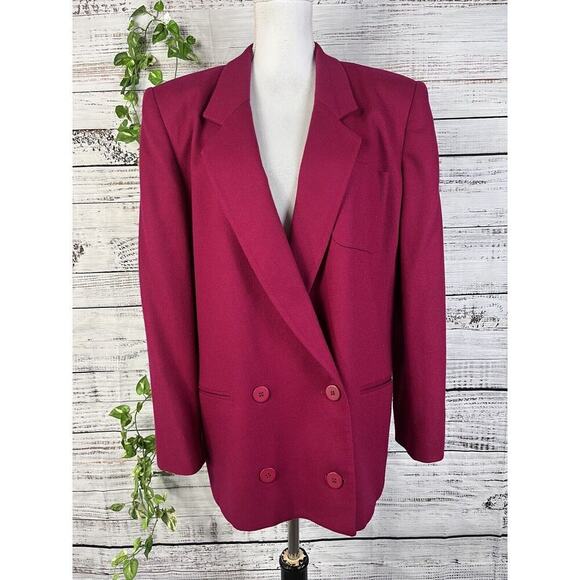 Vintage Jones New York Blazer Jacket size 14 Hot Pink Wool Y2K 80's 90's Career - Picture 3 of 16